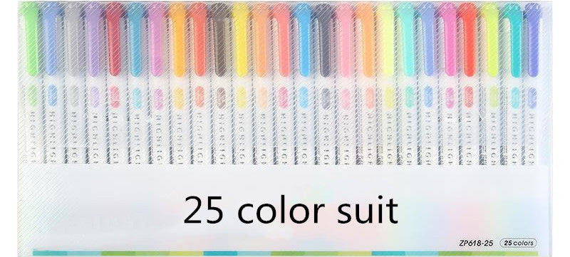 25 Colors Double-Head Highlighter Pens with Mildliner Color