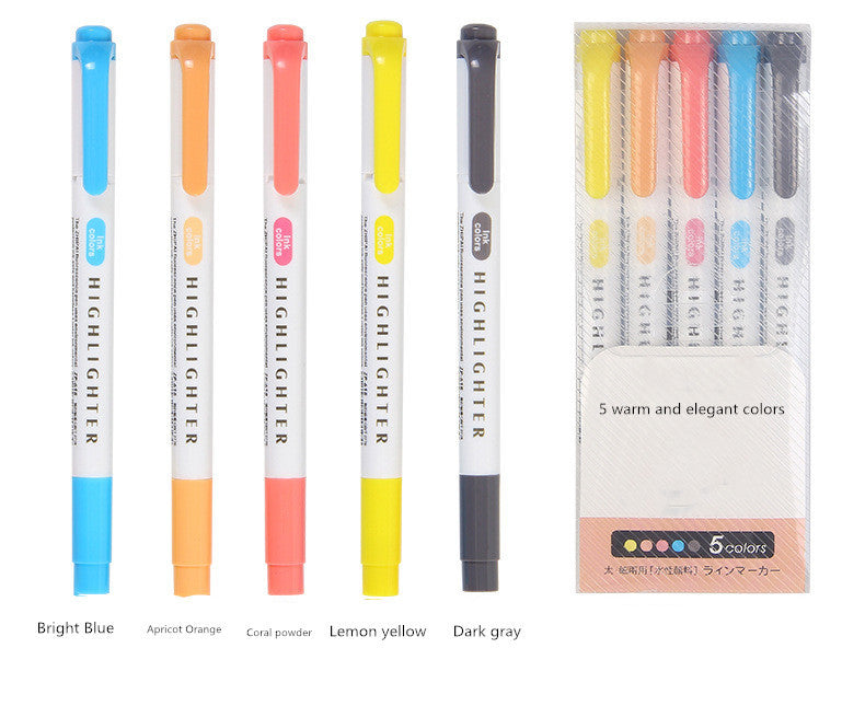 25 Colors Double-Head Highlighter Pens with Mildliner Color